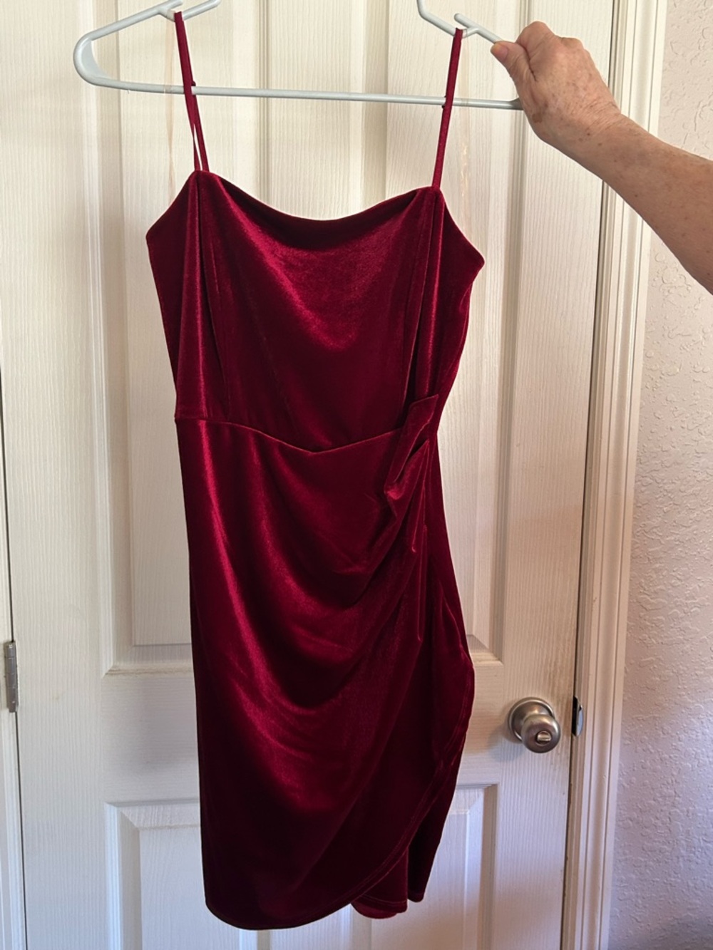 Honey and Rosie Burgundy Velvet Mini Dress with Draped Side